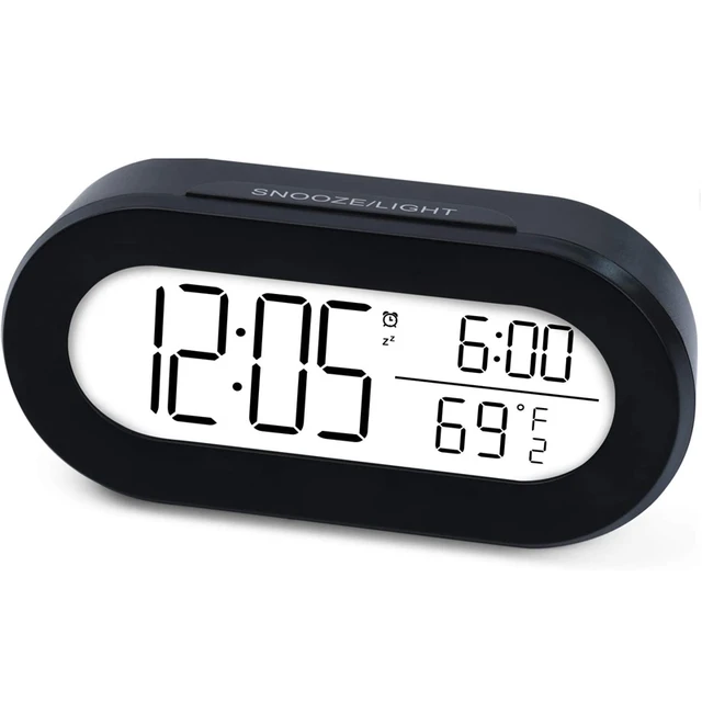 Digital Alarm Clock for Desk or Bedroom Small Alarm Clocks for Kids Soft Backlight Snooze and Temperature Battery Operator Clock Black