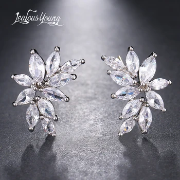 

Classic Leaf Shape Bright Cubic Zirconia Stud Earrings For Women Yellow Silver Color Big Stud Earings Jewelry Gift brinco AE661