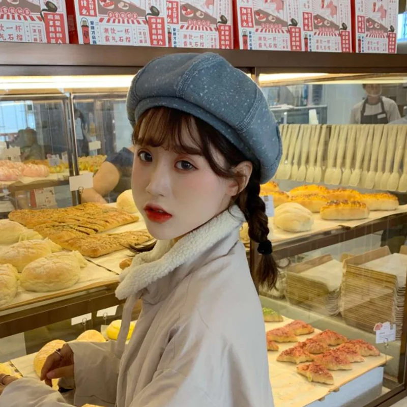 Fashion Winter Beret Hats Female Elegant Painter Hat For Girls Plain Cap Octagonal Cap Solid Black Beret Hat Girls Female