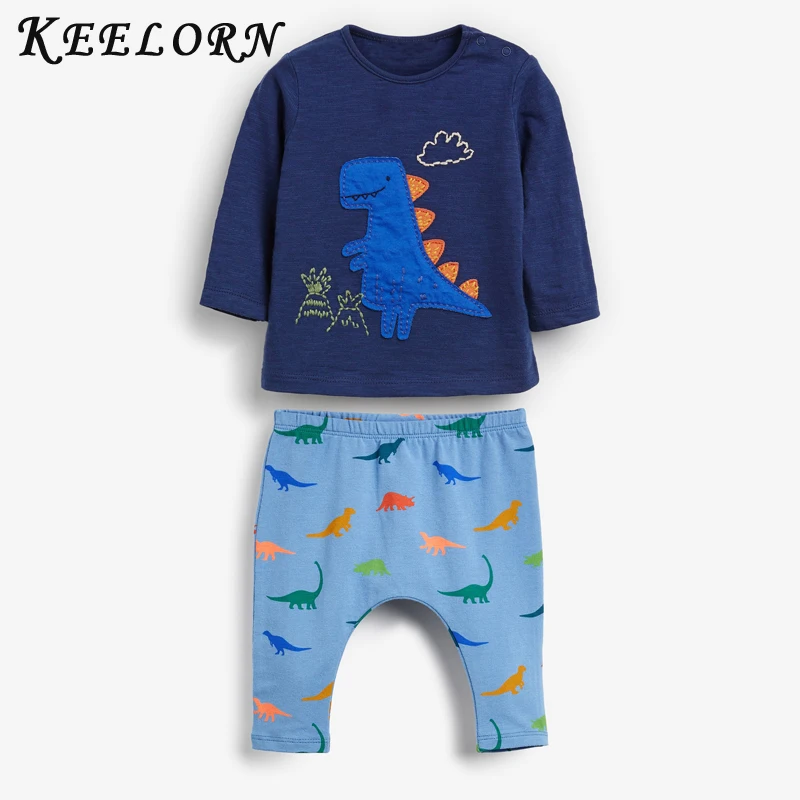 Keelorn мультфильм хлопок Весна наборы одежды для новорожденный мальчик Младенец мода верхняя одежда костюм футболка+ брюки костюм одежда