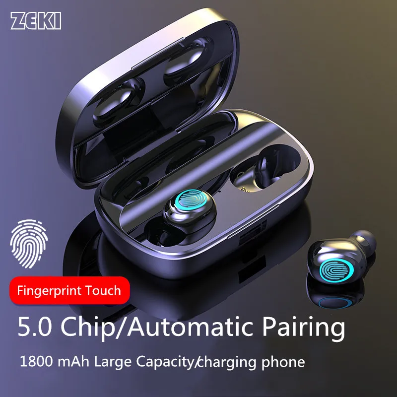 ZEKI 3500mAh True Wireless Earbuds Fone de ouvido sem fio In-Ear Sports TWS Bluetooth 5.0 Headphone Touch Binaural Call Headsets