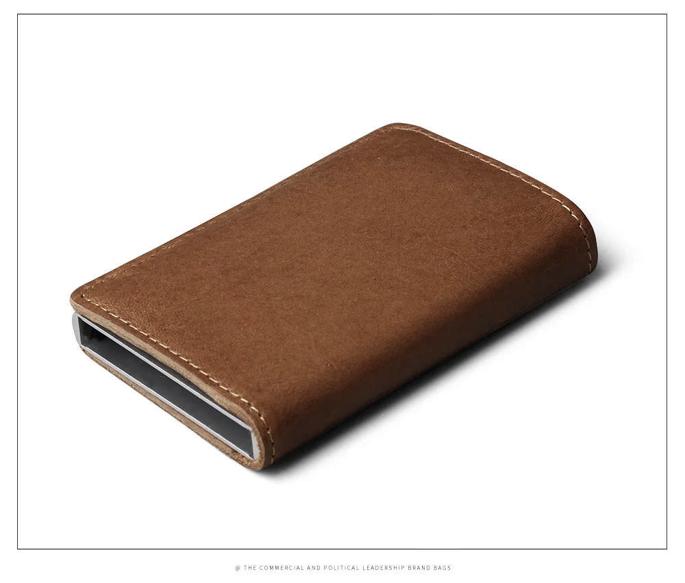 Men Wallet Automatic Credit card holder Crazy Horse Genuine Leather Aluminum Mini Wallet With Back Pocket ID Card RFID Blocking