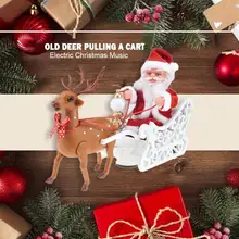 Санта-Клаус, лось, сани, музыкальные игрушки, Рождественский фестиваль, Электронная кукла, пластиковый настольный орнамент, новогодние, вечерние, детский подарок