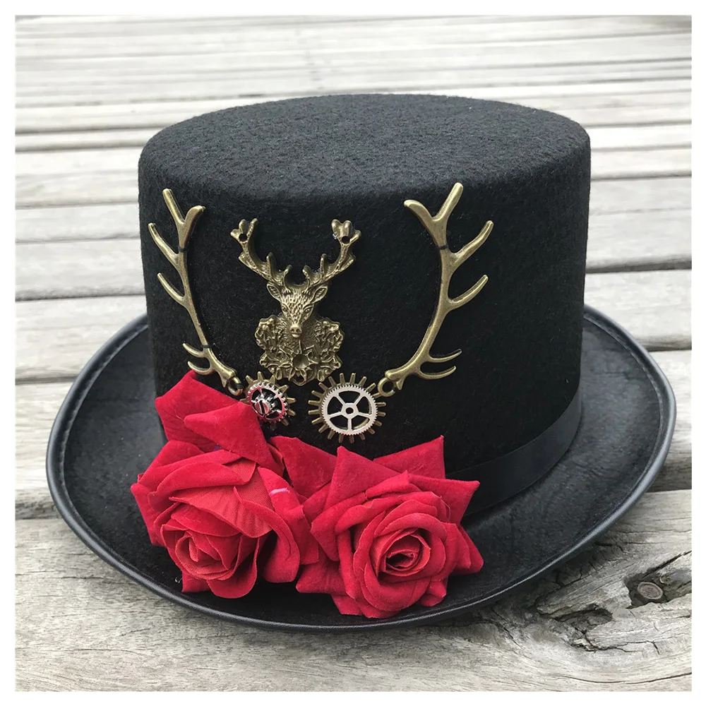 Women New Handmade Steampunk Top Hat With Flowers Stage Magic Cosplay Size 57CM | Аксессуары для одежды