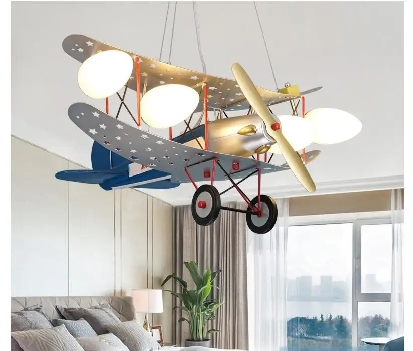 Modern Wood/Iron Plane Pendant Lamp Aircraft Ceiling Light Chandelier Lighting 