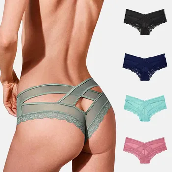 

3pcs Fashion Women G String Hollow Out Ruffle Low Waist Panties Sexy Lingerie Lace Thong Panty Women's Underwear Wholesale
