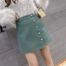 2xl Высокая талия Асимметричная шерстяная юбка женская осень зима однокнопочные зеленые мини юбки для женщин черная юбка Jupe Femme