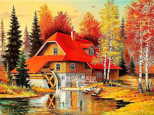 AP1-1826 Huacan Diamond Painting 5d Fall Farmhouse Home Decor Mosaic Scenery Embroidery Cross Stitch House Diamond Art - Цвет: AP1-1826