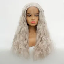 Свободные натуральные волнистые серебристо-серые синтетические волосы на кружеве, завязанные вручную, термостойкие волокна, средний пробор волос для женщин, девушек, парики
