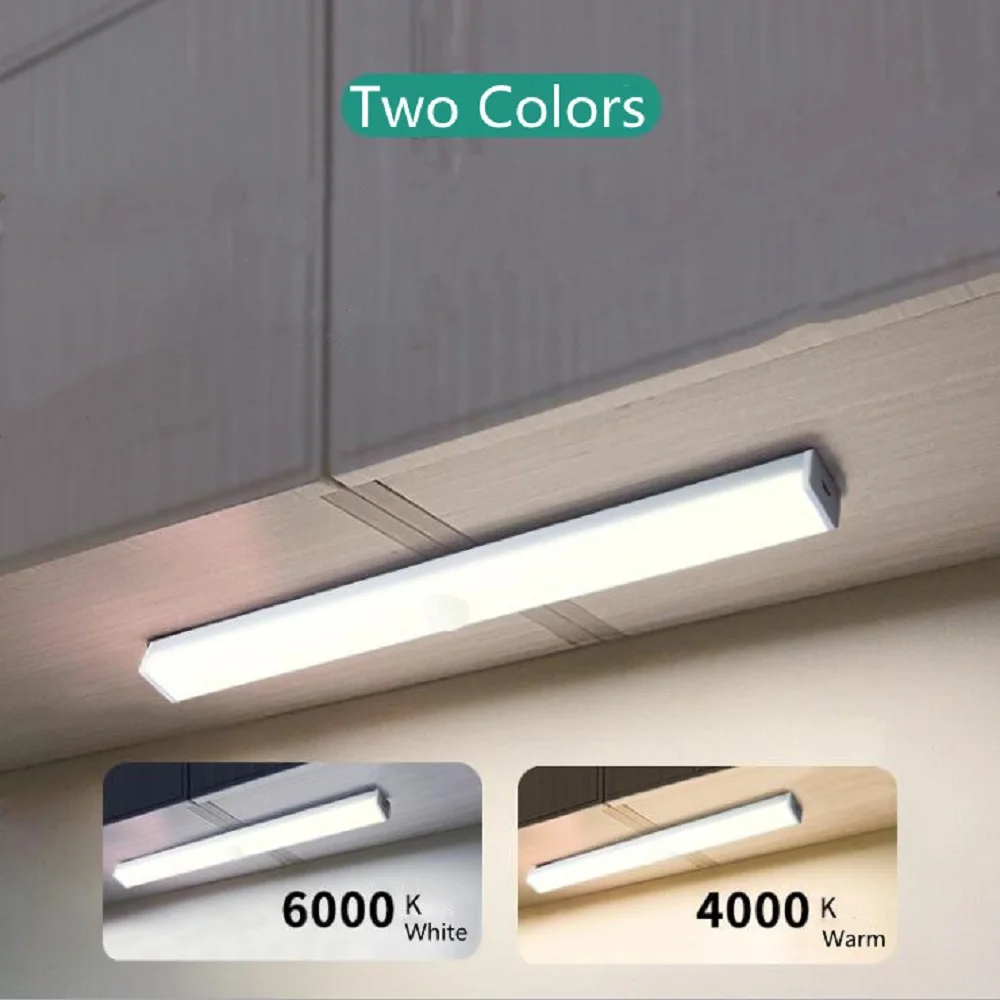 PIR Motion Sensor Closet Wardrobe Lamp LED USB Rechargeable Under Cabinet Aluminum Night Light