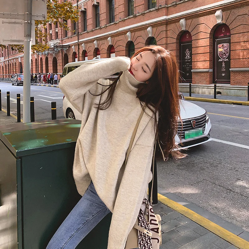 NIJIUDING Women Loose Lazy Autumn Winter Thick Sweaters Wear 2020 New Long Sleeve Turtlenck Knitted Shirt Pullover Wool Tops