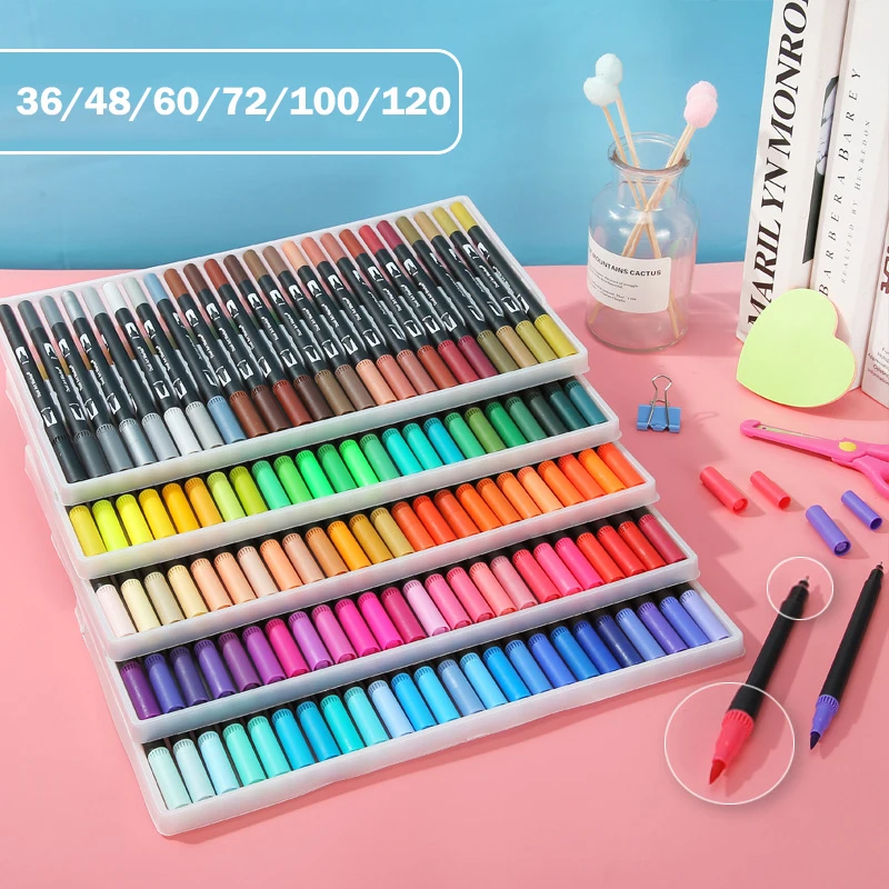 36/48/72/100/120 Color Fine Liner Dual Tip Brush Pen Drawing Painting Watercolor Art Marker Pens  For School Stationery Supplies longer orange 4k resin 3d printer 10 5 31 5um resolution parallel uv lighting dual z axis liner guide 118 66 190mm