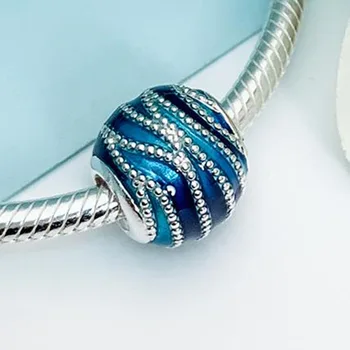 

100% 925 Sterling Silver Bead Creative And Versatile Blue Swirl Beads Fit Pandora Women Bracelet & Necklace Diy Jewelry
