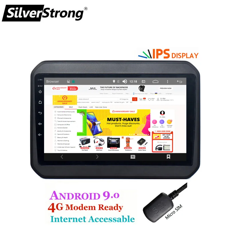 Excellent SilverStrong 4G SIM Modem Car Android9.0 player for SUZUKI IGNIS ignis 9 inch gps navigation WIFI BT RDS 2 din radio multimedia 4