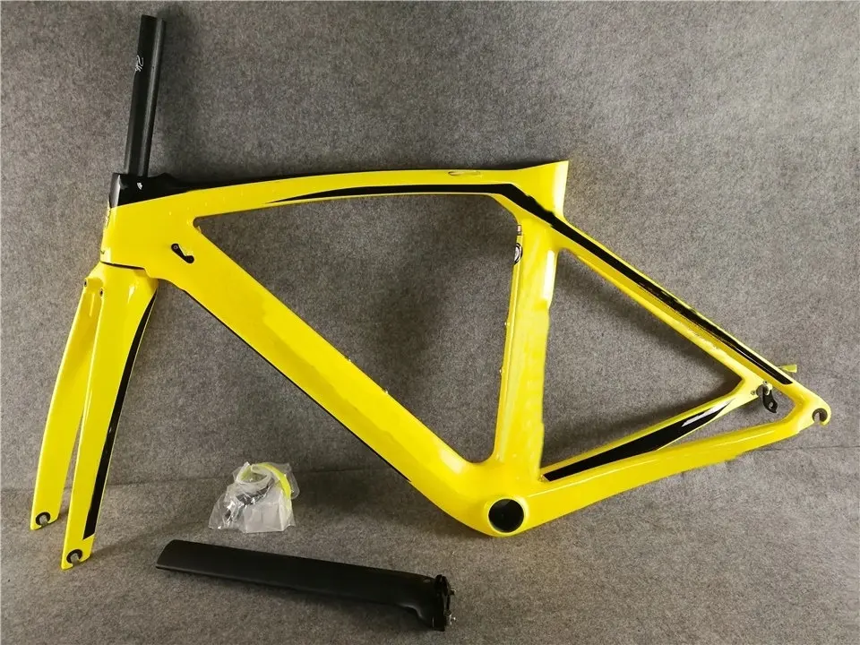 Excellent Yellow xr4 UD Glossy Carbon Road Bike Frames Bicycle Frameset Fork Seatpost Headset Clamp 3