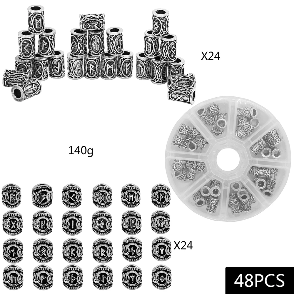 48Pcs Norse Vikings Runes Hair Beard Braiding Beads for Bracelets Necklace DIY