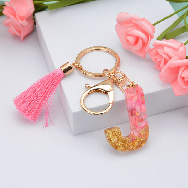 Creative Letter Alphabet Crystal Arylic Liquid Keychain Women Key Chains Ring Car Bag Tassels Pendent Charm Gift Accessory