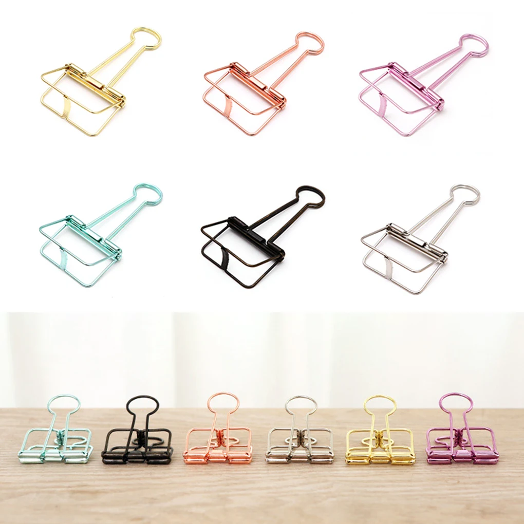 6pcs Metal Hollow Long Tail Clip Office Binding Clip Document Paper Bill Organizer Office Supplies S/M/L