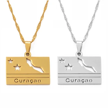 

Anniyo Rectangle Curacao Map and Flag Pendant Necklaces for Women Girls Gold Color Jewellery Maps Gift #109721