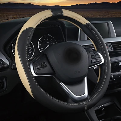 WLMWL кожаный чехол для рулевого колеса автомобиля peugeot все модели 206 307 407 207 2008 3008 508 208 308 406 301 крышка рулевого колеса - Название цвета: Black beige