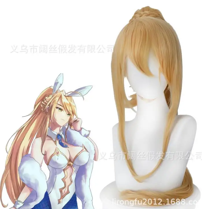 

Fate/grand Order Servant Lancer Arturia Pendragon Cosplay Wig Fgo Golden Braid Style Ponytail Hair Peluca Anime Costume Play Wig