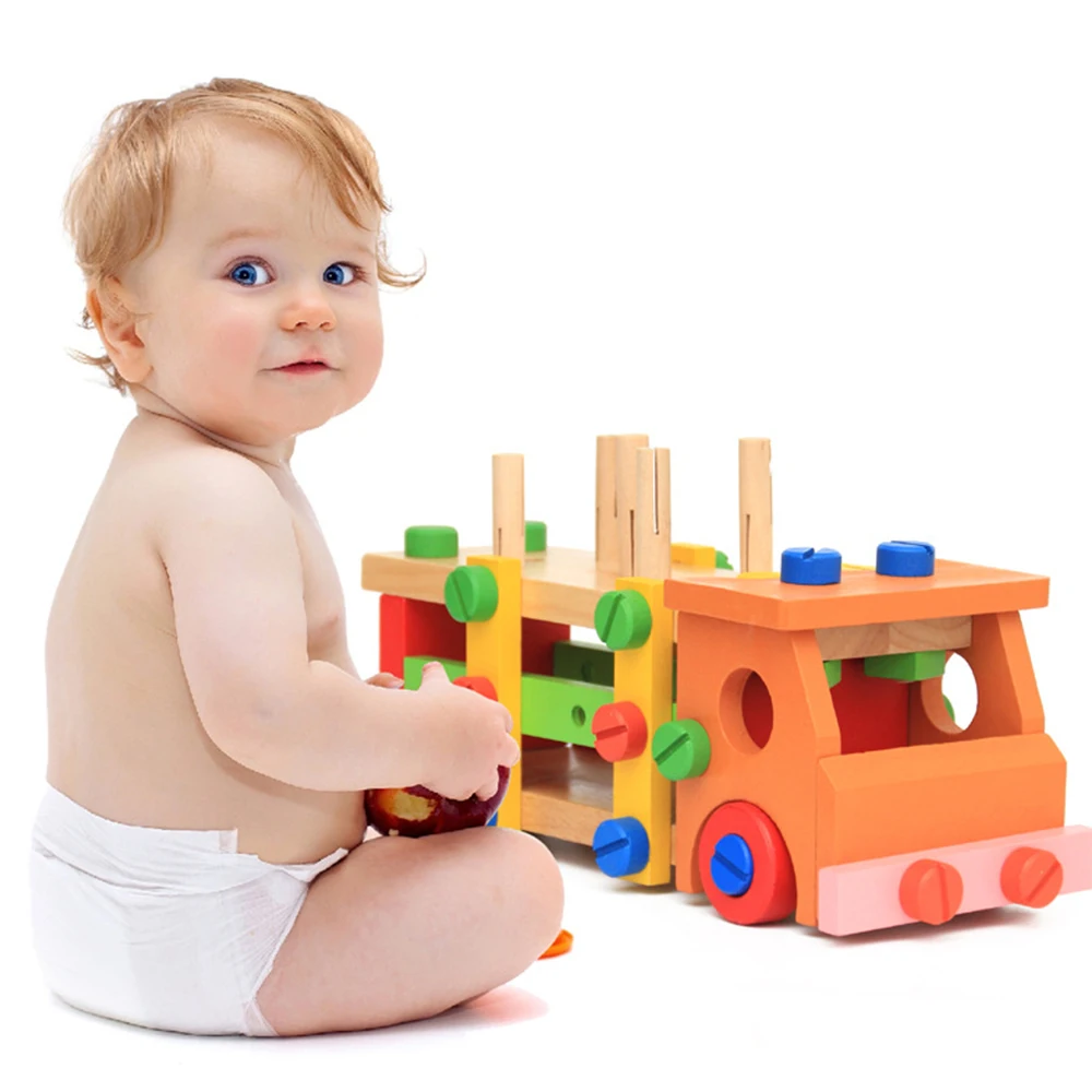 

Wood Building Blocks Disassembling Screw Nut Knocking Car Colorful Early Education Toys Multifunctional Kids Assembled Toys
