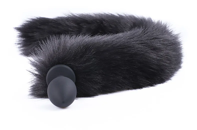 Unisex Silicone Black Anal Butt Plug with Black Fox Tail