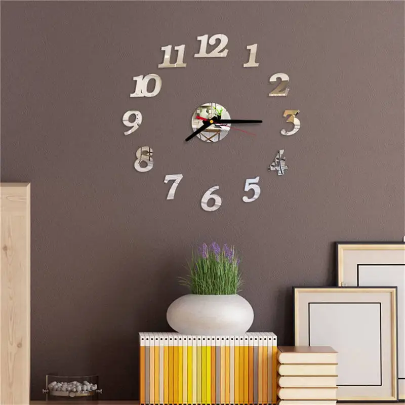 Reloj de pared настенные часы Изысканные 3D Простые римские цифры DIY акриловые зеркальные настенные наклейки часы домашний декор настенные наклейки 661GZ10