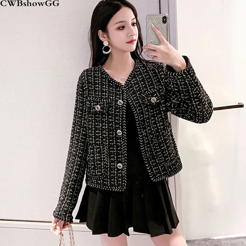 

FashionTweed Small Fragrance Coat Female 2019 New Spring And Autumn Plaid Ladies Single-Breasted Straight Cardigan Short Coat