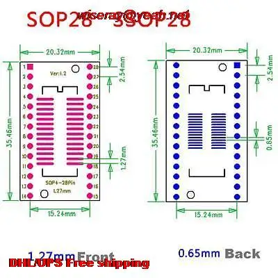 DHL/EMS 300 шт. SOP28 0,65 мм SSOP28 1,27 мм 4~ 28P DIP28 2,54 мм IC PCB адаптер конвертер-PCB con tor-A6