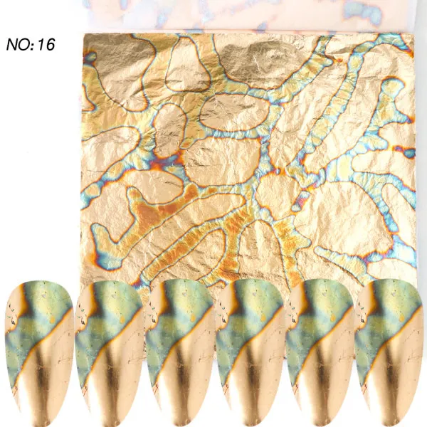 1 шт. бронзовые золотые наклейки для ногтей, зимние золотые медные слайдеры с листьями, голографическое искусство ногтей, украшения, маникюрные обертывания LE1546 - Цвет: 16