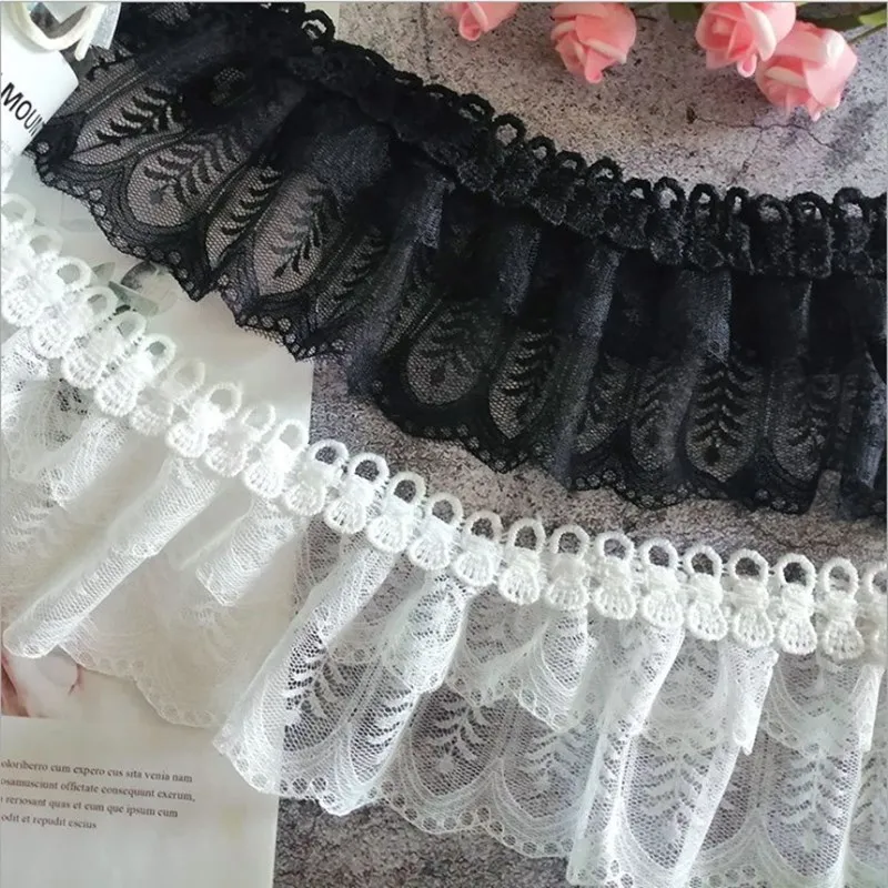 1 ярд/Lot9cmChiffon плиссированная кружевная Лента ткань для пошива с вышивкой