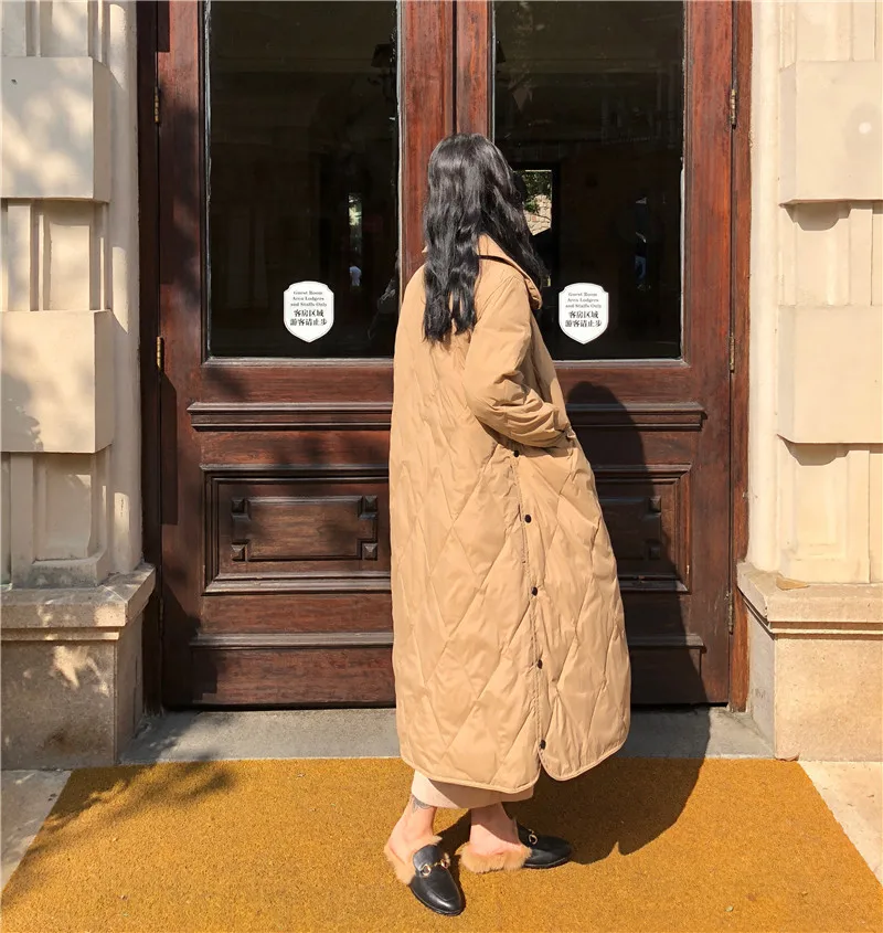 

Photo Shoot Winter WOMEN'S Dress Korean-style Elegant Thin Rhombus Plaid Mid-length Cotton Overcoat Cotton Coat