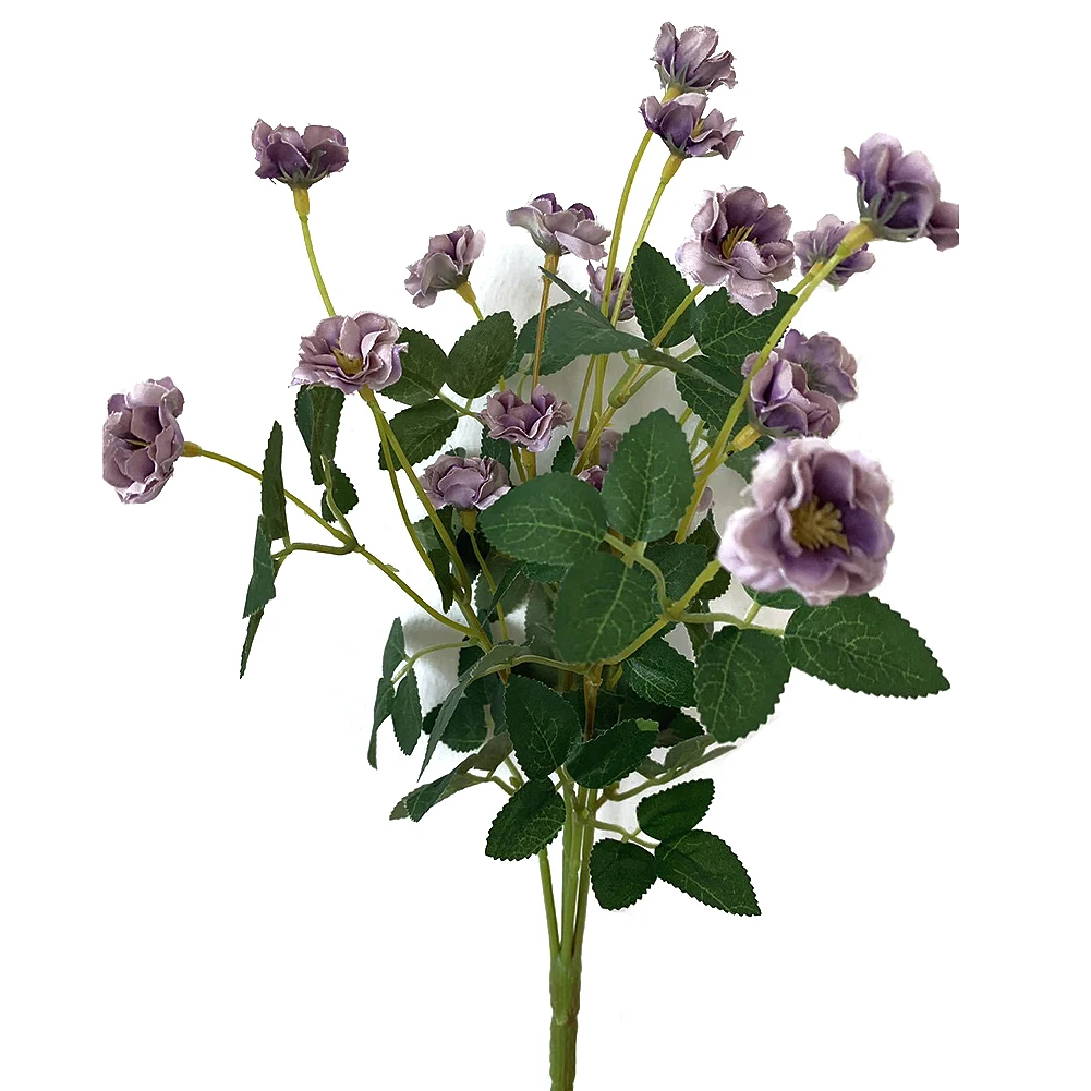 Purple Шелковая искусственная Роза, букет цветов, 5 веток, искусственные цветы с зелеными листьями для дома, сада, свадебной вечеринки, декоративные цветы - Цвет: Purple