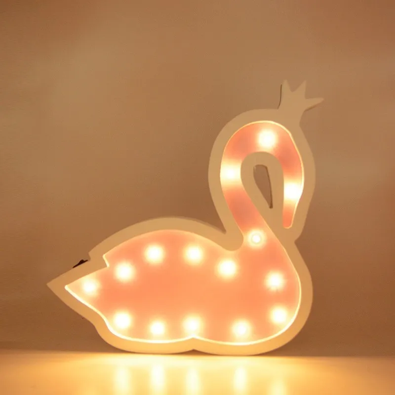 

INS Wooden Table Lamp 2 Colors Swan Shape LED Night Light For Children House Bedroom Decoration Cartoon Decorative Lights Gift
