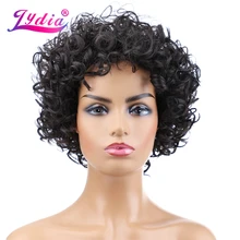 Лидия синтетические парики для черных женщин без шнурков короткий завиток высокотемпературный термостойкий натуральный черный американский парик
