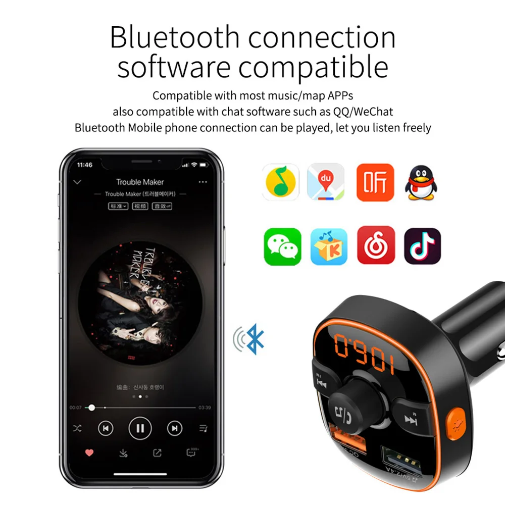 Bluetooth 5,0 FM передатчики Автомобильный MP3-плеер передатчик Быстрая зарядка QC3.0 автомобильное зарядное устройство громкой связи автомобильный комплект Поддержка U диск/TF карта