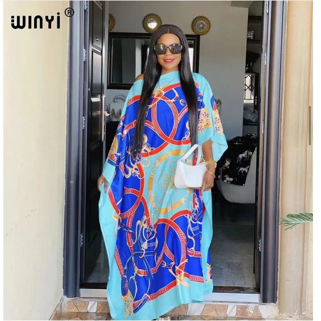 Africa Fashion Blogger Recommend Popular printed Silk Kaftan Maxi dresses Loose Summer Beach Bohemian kaftan long dress for lady 23