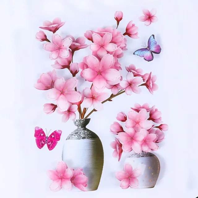 3D simulation rose flower sticker stereo simulation vase wall sticker home background decoration waterproof self-adhesive Yellow