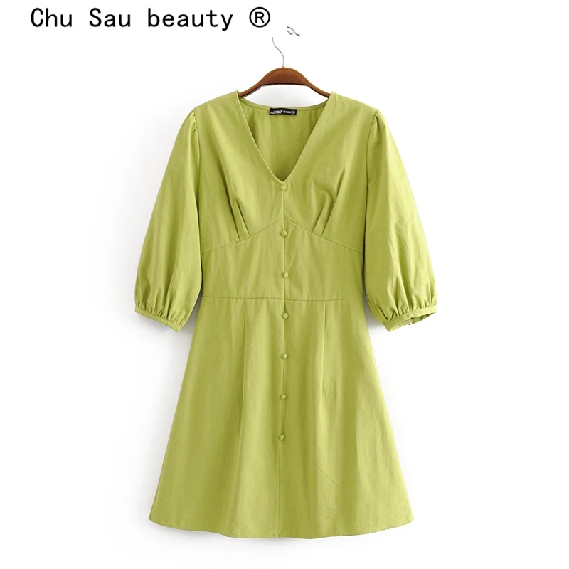 Chu Sau beauty, новая мода, стиль блогера, v-образный вырез, миди, летнее платье для женщин, повседневное, шикарное, с рукавом до локтя, платья для женщин, Vestido De Moda