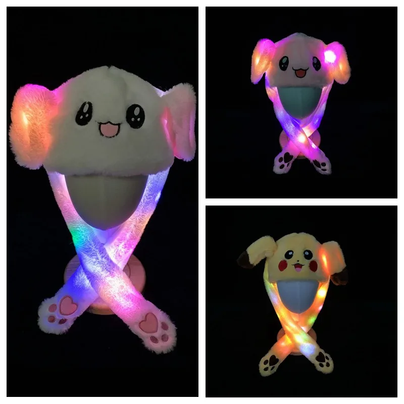 

Rabbit Bright Light Hat Bunny Ears Hat Will Move The Airbag Cap Net Red Vibrating Sound With The Long Ear Cap Pikachu (charged)