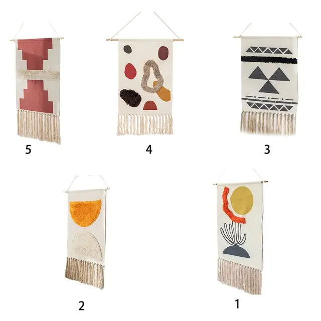 Nordic Bohemian Handmade Woven Wall Hanging Fringe Tapestry Bright Colorful Geometric Rhombus Graphic Cotton Linen Tassels Blank 5