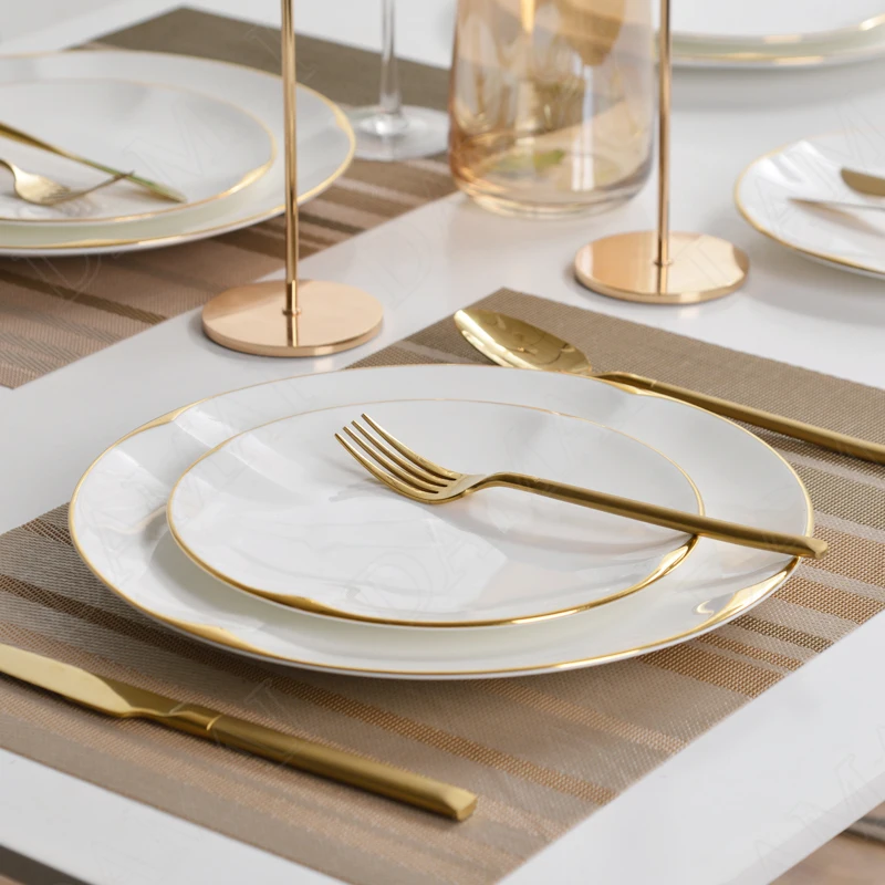 Prato-Decorativo-De-Porcelana-Placas-De-Cer-mica-Branca-Golden-Stroke ...