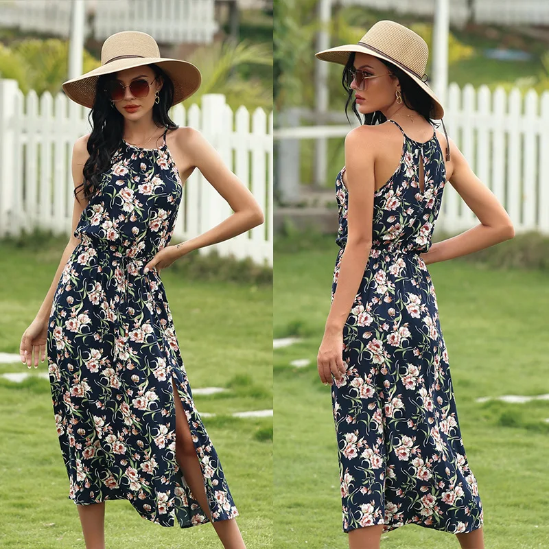 

Condole Belt Of Summer New Style Breaks Flower Elastic Waist To Open Forked Dress Sex Appeal Recreational Dress Female