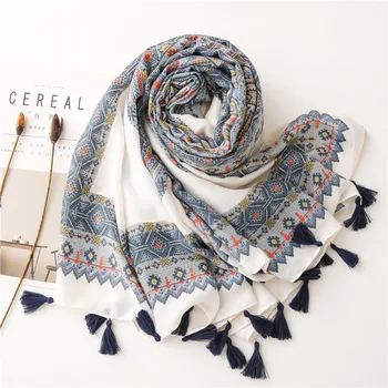 

KYQIAO Ethnic scarf 2020 women autumn spring Spain style fashion hippie long print scarf birthday gifts Chinese store