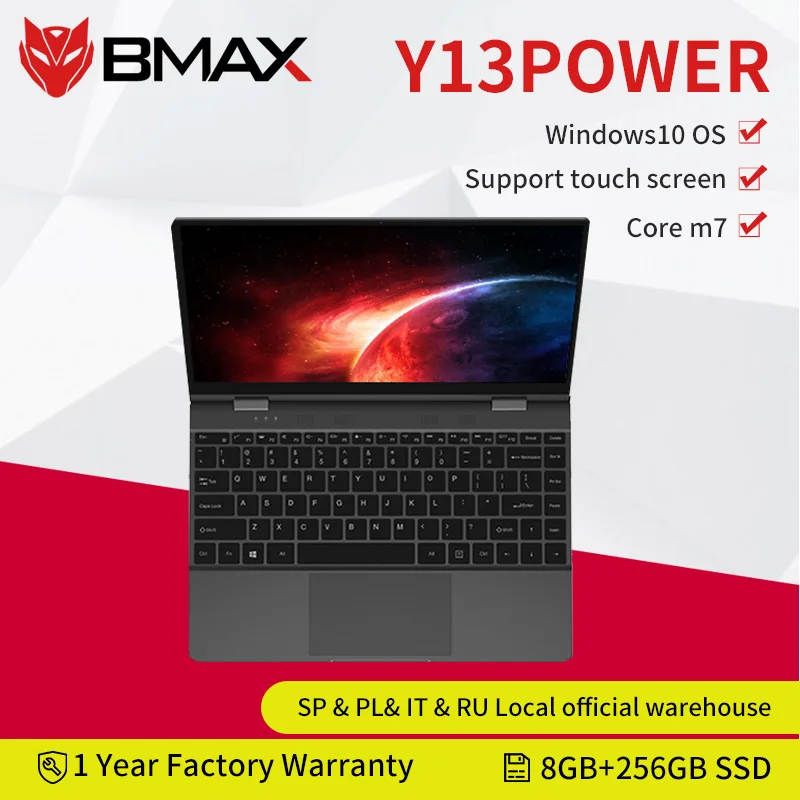 BMAX Y13power 360 ° Ноутбук 13 3 дюймов Тетрадь Intel Core m7-6Y75 Windows 10 8 Гб LPDDR4 256GB SSD 1920*1080 IPS