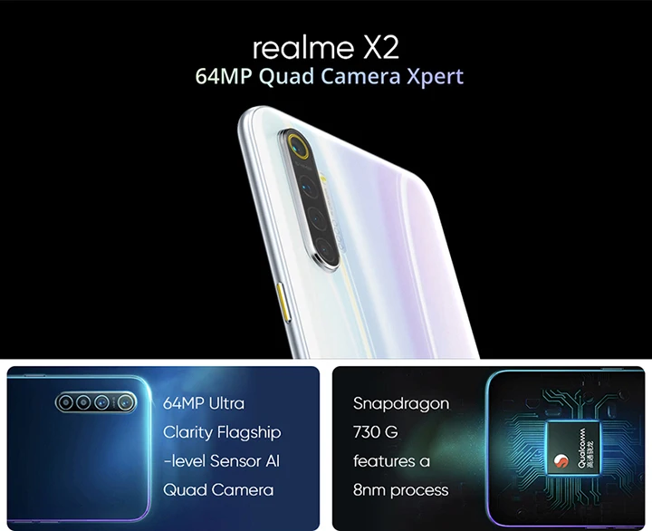 Глобальная версия REALME X2 6,4 ''AMOLED экран Snapdragon 730G 64MP Quad камера NFC OPPO VOOC 30W быстрая зарядка мобильный телефон