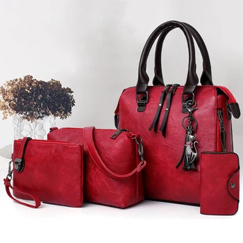 Fashion handbag luxury solid color female vintage designer handbags card four-piece shoulder bag Messenger bag wallet