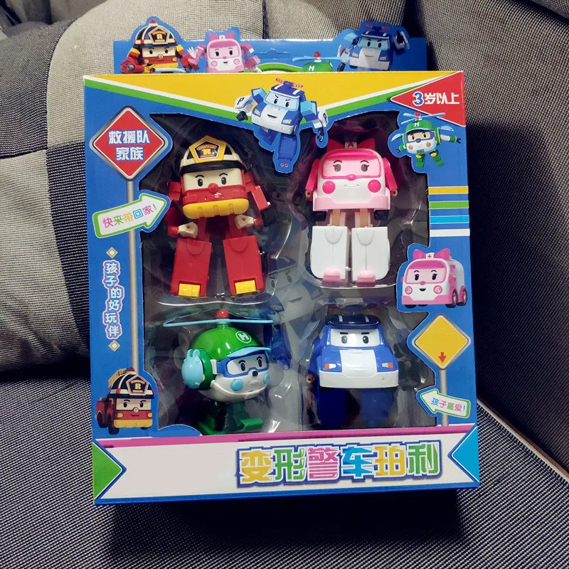 4 шт./лот Детские корейские игрушки Robocar Poli трансформация янтарный Рой фигурка для