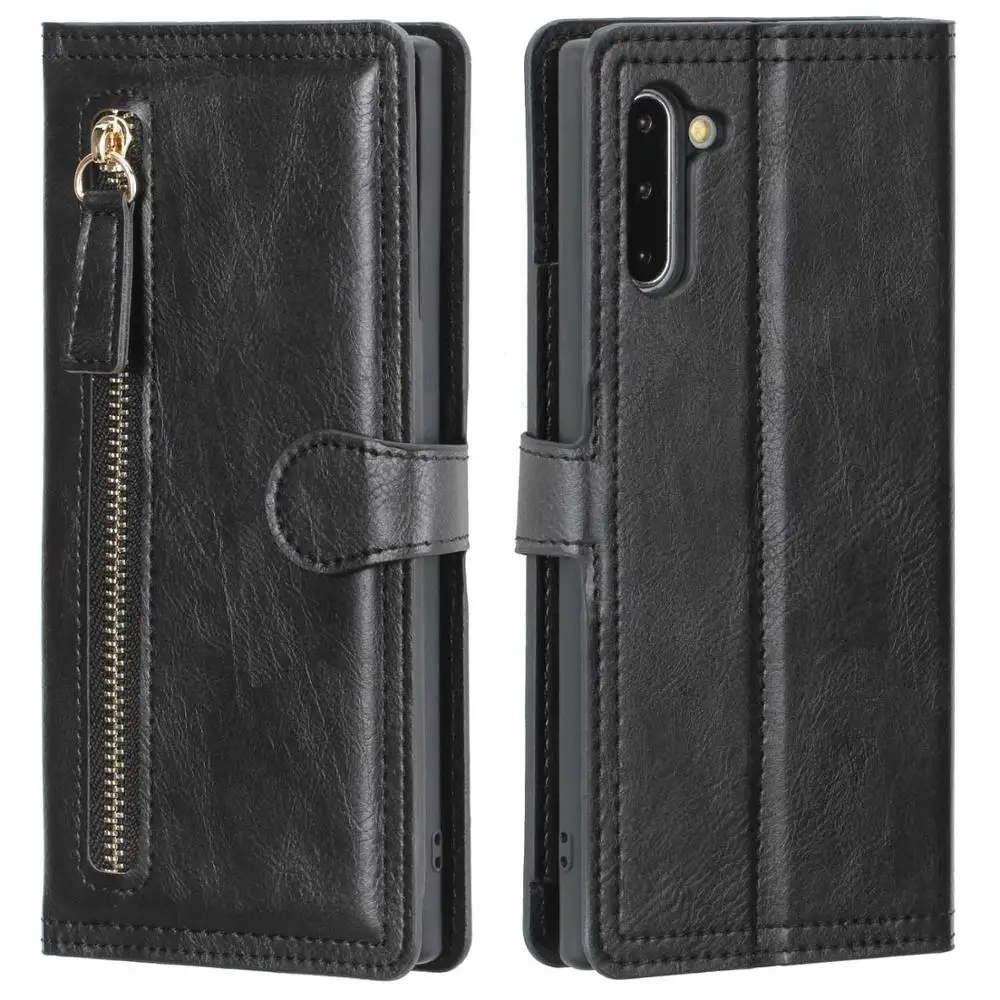 For Samsung Note 10Case Zipper Magnetic Flip Leather Wireless Charging Supported with Card Slot Coverfor SamsungS10 Note 10 Plus - Цвет: black
